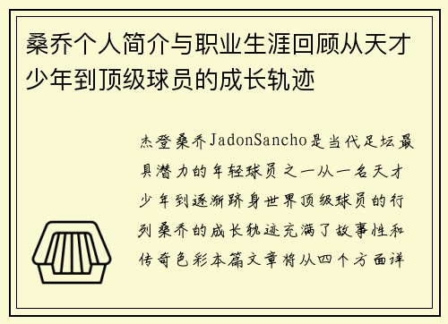 桑乔个人简介与职业生涯回顾从天才少年到顶级球员的成长轨迹